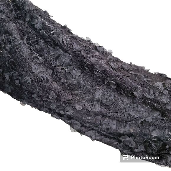 LUSH Size Small Black Knit Sweater Mini Dress 3D Floral Sheer Balloon Sleeve NWT - Picture 7 of 14